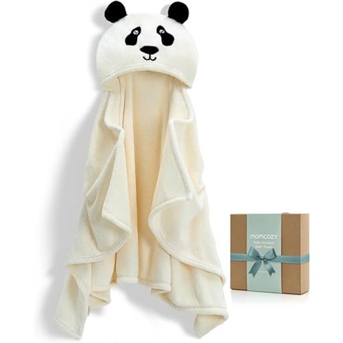 Momcozy Hooded Baby Towels-Visualize Health Label -Soft Premium Coral Fleece Bath Towel -Ultra Absorbent for Baby Cozy and Warm-Bath Essential for Newborn, Infant and Toddler(28 x 55 Inch, L x W)