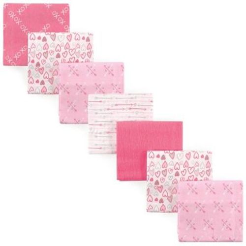 Luvable Friends Baby Girl Cotton Flannel Receiving Blankets, Love 7-Pack, One Size