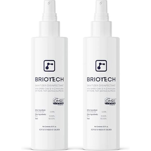 BRIOTECH Sanitizer Disinfectant Hypochlorous Spray, Kill 99.99% of Viruses & Bacteria, Control Mold, Eliminate Odor, Gentle for Nursery & Play Rooms, Food Contact Surface Sanitizer, 8 fl oz (2 Pack)