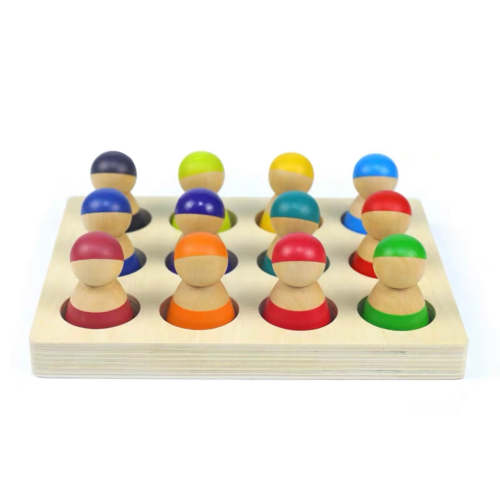 **Pre-order (Ships in 1-2 Weeks)**12-Piece Rainbow Peg Doll People with Sorting Tray – Primary Colors