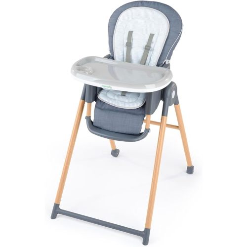 Ingenuity Proper Positioner Deluxe High Chair - 7-in-1 Convertible Baby Seat, Faux Wood Print Legs, Unisex, for Ages 0-36 Months