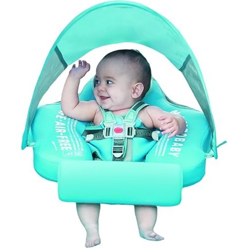 Mambobaby Float with Tail and Canopy Non-Inflatable Baby Swim Float Mambo Float Smart Swim Trainer Infant Swim Pool Float Swim Ring for 3-24months Girls Boys