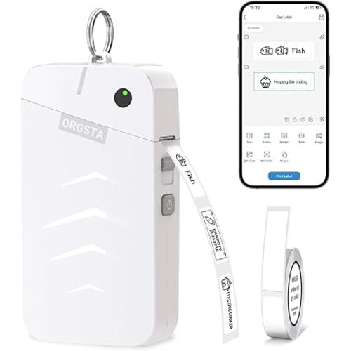 ORGSTA Label Maker Machine with Tape Bluetooth Portable Thermal Labelling Printer for School Home Office Organization, Wireless Mini Labeler S001 Label Machine with Label Sticker Maker, White