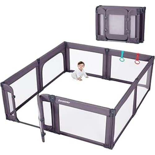 Baby Playpen with Door, Foldable Adjustable Play Pen for Babies and Toddlers,Heavy-Duty Play Yard Fence Play Area, Large Toddler Playpen, Deep Grey