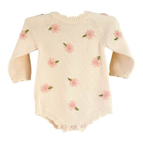 Laurenza's Baby Girls Spring Ivory Floral Knit Romper
