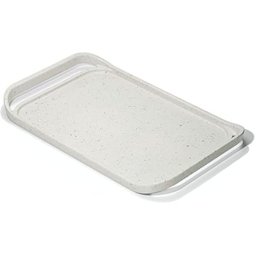 LINE+ARC Waterproof, Easy-to-Clean, 18"x12" Serving Tray Extra Large Handles (Bone) 100% Food-Grade Melamine for Breakfast, Dinner, Bed, Tea, Crafts, Decorative, TV, Couch, Outdoor, Patio