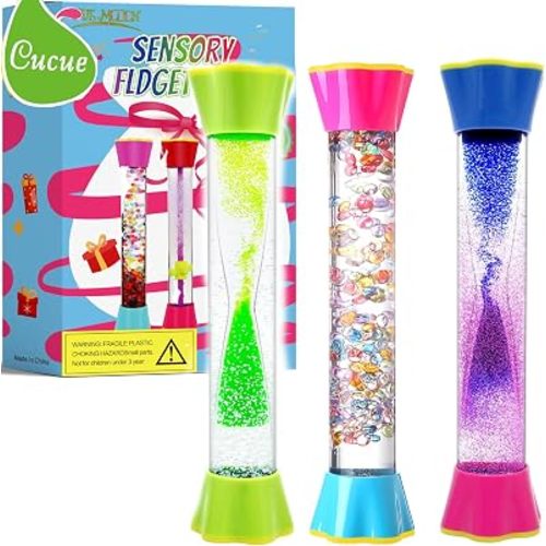 Sensory Fidget Tubes - Stocking Stuffers for Kids & Adults - Liquid Motion Bubbler Sensory Toys - Kids Stocking Stuffers - Colorful Bubble Fidget Toy for Desk & Travel ( 3 Pack )