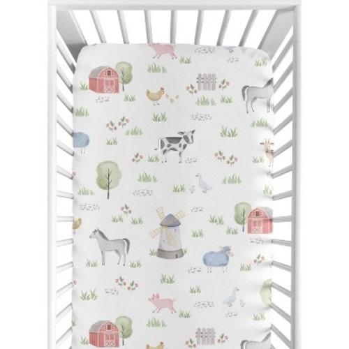 Sweet Jojo Designs Girl Baby Fitted Crib Sheet Farm Animals Collection