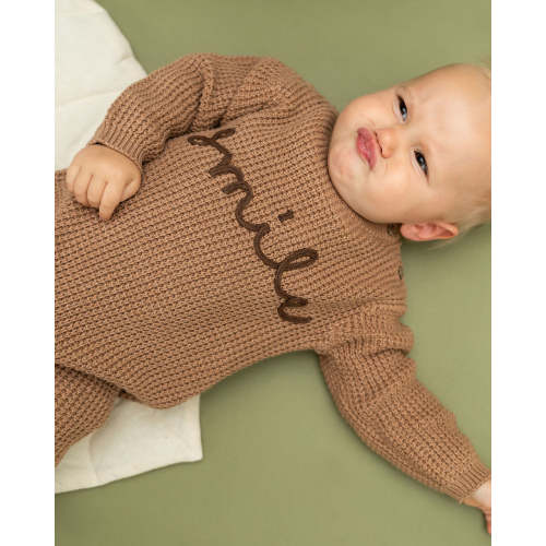 Smile Embroidered Chunky Sweater Knit Baby Jumpsuit (3-6 mo)