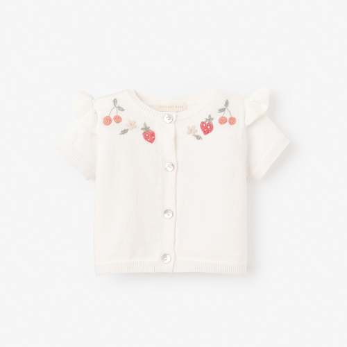 Strawberry Flutter Sleeve Hand-Embroidered Baby Cardigan
 – Elegant Baby