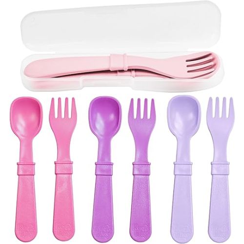 Re-Play Toddler Forks and Spoons Set - 4x4 Utensils Set for Kids - Dishwasher and Microwave Safe - Made in USA - Set of 8-5.8" x 1.2" x 0.2" - Princess