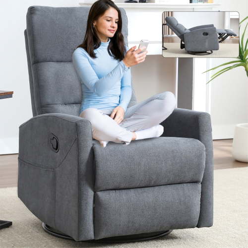 Rocking Recliner Chair, 360° Swivel Rocker Recliner for Adults, Glider Rocking Chair Nursery, Comfortable Lazy Chair Glider Rocker Recliners for Lazy People, Pregnant Women (Grey)
