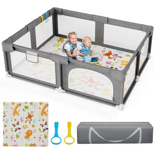 Palopalo 71×59 Inch Baby Playpen with Mat Playpen for Babies and Toddlers, Large Play Yard With Gate Baby Fence Ball Pits Toddler Indoor Outdoor Infants Activity Center with Anti-Slip Base