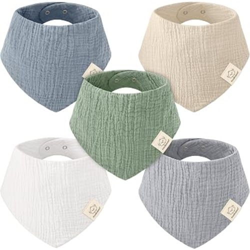 KeaBabies 5pk Muslin Bandana Baby Bibs for Drooling Teething (Slate)