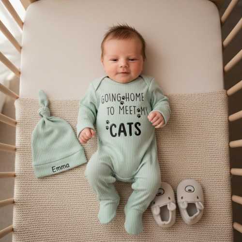Going Home to Meet my Cats, Hospital Take Home Bodysuit, Cute Cat Baby Bodysuit, Baby Girl Names, Newborn Outfit