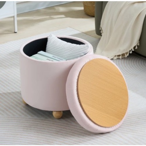 Upholstered Round Storage Ottoman, Tufted Velvet Ottoman, Footrest Stool with Tray