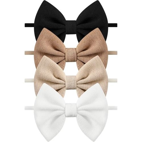 4 Pcs Baby Bow Headbands, Soft Nylon Baby Girls Headbands Bow Hair Accessories for Newborn Toddlers Child