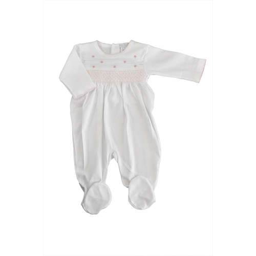 Baby Girl's Pink Smocked Footie - 100% Cotton - Marco & Lizzy