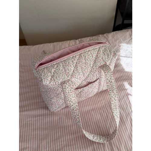 Floral Quilted Shoulder Bag, Large Cotton Diaper Bag for Mom