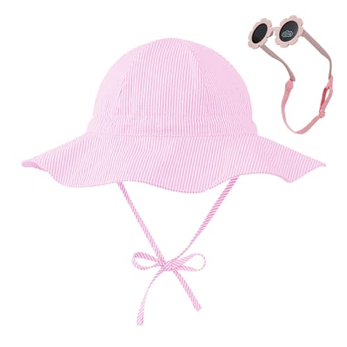 Durio Baby Sun Hat UPF 50+ Sun Protection Hat Boy Girl Baby Sunglasses with Strap Wide Brim Baby Bucket Hat Toddler Beach Hat