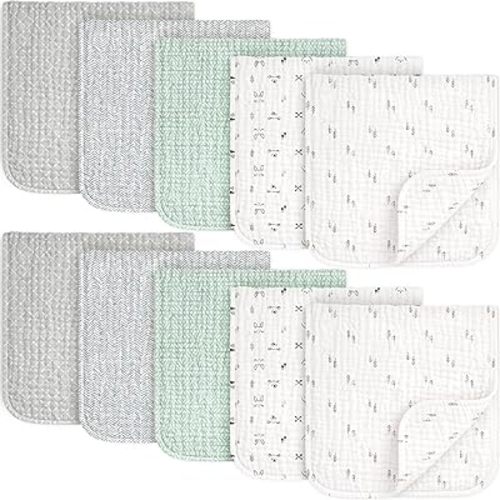 KeaBabies Organic Muslin Burp Cloths Baby Boy, Girl – 10-Pack 100% Cotton Muslin Burping Cloths for Babies, Newborn, 21x10 Large & Absorbent Spit Up Rags, Baby Washcloth, Infant Towels (Nordic)