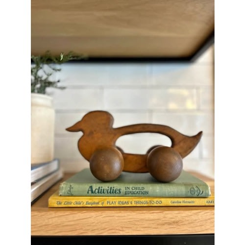 Vintage Rolling Wood Duck Baby Toy