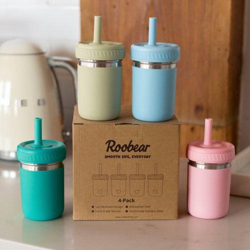 10oz Stainless Steel Spill-Proof Cups 4-Pack | Roobear Kids