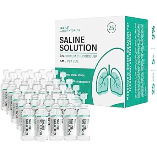 BASE LABORATORIES 3% Saline Solution for Nebulizer Machine | Saline Solution for Inhalation & Nasal Irrigation | High 3% Concentration l 25 Vials 5ml Unit Dose
