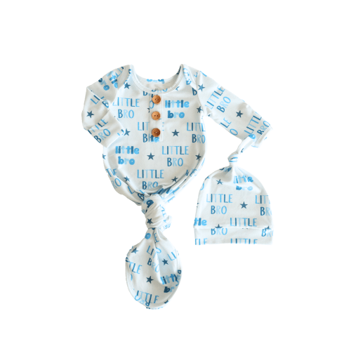 Newborn Baby Knot Gown & Hat Set | Little Bro