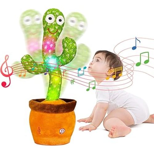 Baby Toddler Talking Cactus Toy, Dancing & Singing Repeats What You Say, Interactive Sensory Toy for Tummy Time, Funny Mimicking Cactus Birthday for Boys Girls