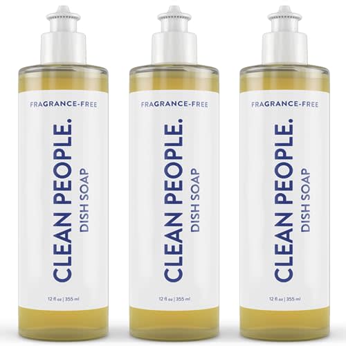THE CLEAN PEOPLE Liquid Dish Soap - Clean, Simple Ingredients - Extra Scrubbing Power (Fragrance Free) 12 fl. oz (3 Pack)