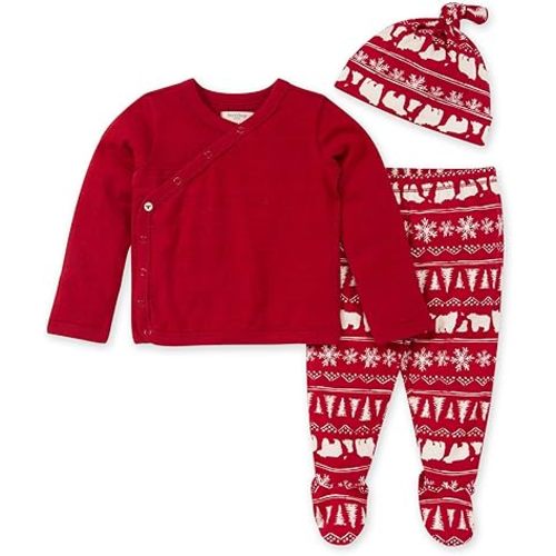 Burt's Bees Baby Unisex Baby Clothing Set, Take Me Home 3-Piece Outfit, Organic Cotton Top, Footed-Pant and Top Knot Hat