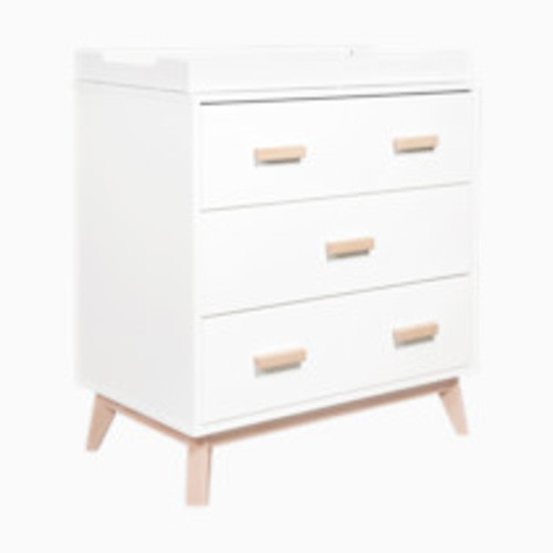 babyletto Scoot 3-Drawer Changer Dresser with Removable Changing Tray - White / Washed Natural