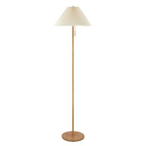 Globe Electric 60" Wood Toned Finish Floor Lamp with Pleated Fabric Shade