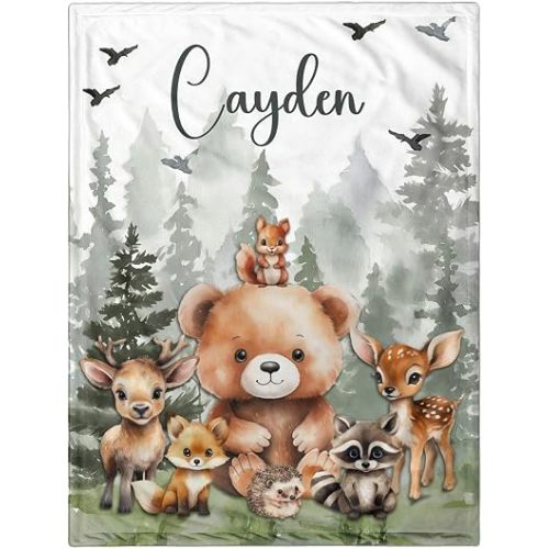 Personalized Baby Blanket for Boys, Custom Baby Blanket with Name Super Soft Personalized Name Blankets for Kids, Custom Animal Blankets for Infant Toddler Gifts for Birthday