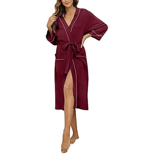 HEARTNICE Womens Cotton Robe, Soft Kimono Spa Knit Long Bathrobe Lightweight Loungewear
