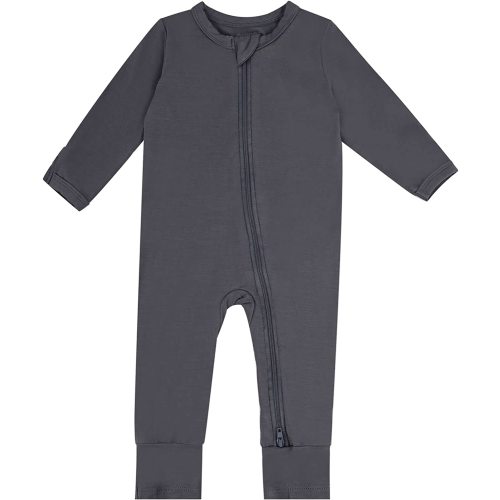 GUISBY Bamboo Baby Rompers , Footless Pajamas 2 Way Zipper Long Sleeve Sleeper - Sliver Grey - 3-6 Months