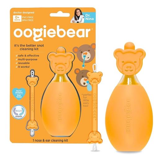 oogiebear: BearPair Baby Nose Cleaner & Ear Wax Removal Tool with Nasal Aspirator - Safe Booger & Earwax Removal for Newborns, Infants, Toddlers - Essential Baby Stuff, Diaper Bag Must-Have - Orange