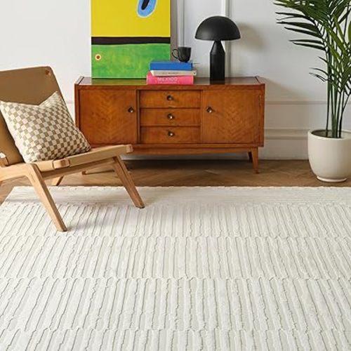 Soloba 7'10"x10' Washable Area Rug for Living Room Bedroom - 100% Recycled Oeko-TEX Certified, Medium Pile, Beige, Cream