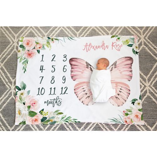 Butterfly Milestone Blanket: Personalized Floral Baby Girl Gift