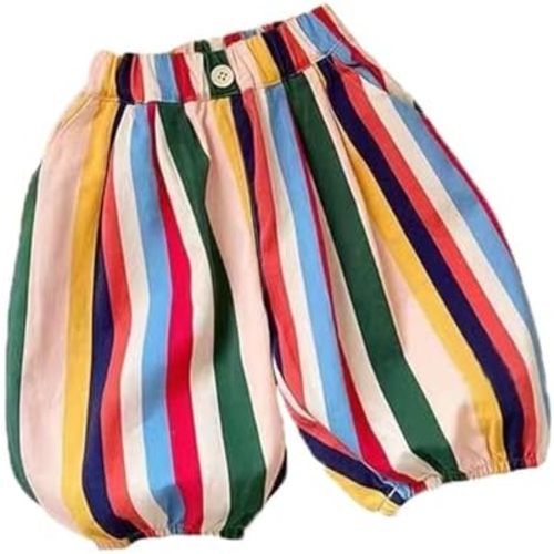 Kids Elastic Striped Harem Trousers Unisex Baby Boys Girls Casual Cotton Linen Loose Long Baggy Pants Toddler Clothes