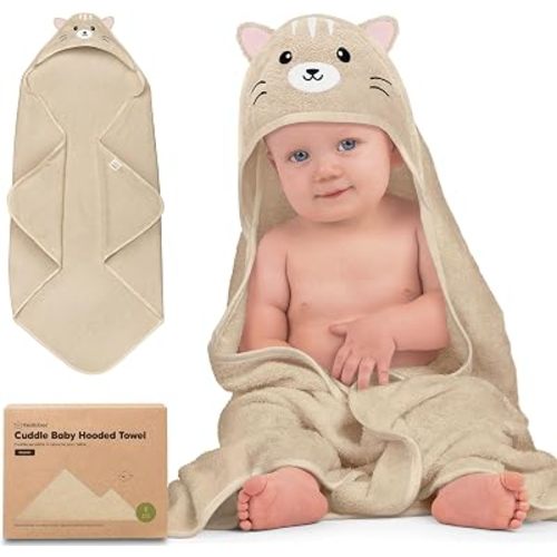 KeaBabies Hooded Baby Towel for Newborn, Baby Bath Towels (Cat, 35x35)