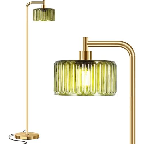Floor Lamp for Living Room,Gold Floor Lamp with Green Glass Shade,Modern Standing Lamps with 3000K Warm Light Bulb,Vintage Tall Light for Bedroom Office Reading Room Corner.
