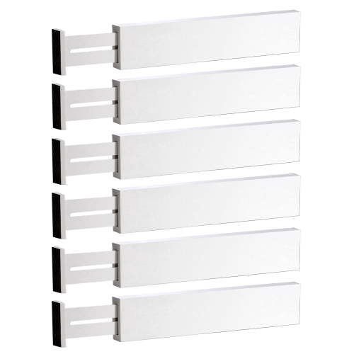Bamboo Drawer Dividers 6 Pack, Adjustable 16 to 22 Inches Bamboo Drawer Organizer, Large Expandable Dresser Drawer Organizers - White