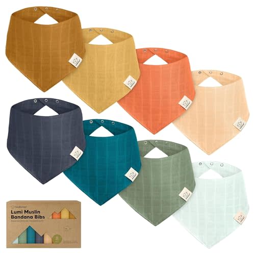 8-Pack Muslin Baby Bibs for Boys, Girls - Muslin Bandana Drool Bibs for Baby Girl & Boy, Drooling Newborn, Teething Toddler, Infant 0-36 months, 100% Cotton Extra Absorbent & Soft (Eclipse)