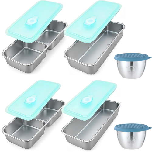 6PCS Stainless Steel Snack Containers, Stainless Steel Food Storage Container with Lid, Salad Dressing Container for Fridge Fruit Container Airtight Crisper Box