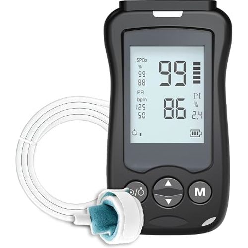 Oxímetro de pulso de mano con sonda envolvente, monitor de salud continua portátil para bebés niños y adultos, medición rápida y precisa de frecuencia de respiración de pulso SpO2 con alarma de audio