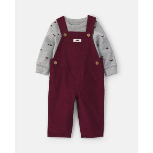 Baby Boy 2-Piece Holiday Corduroy Long-Sleeve Overall Set - Burgundy/Grey | Carter's