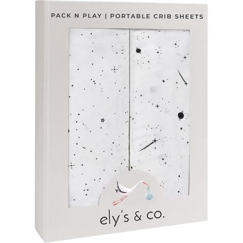 Ely’s & Co. Pack and Play Sheets, for Mini/Portable Crib, 2 Pack Fitted Playpen Play Yard Sheet Set Compatible with Graco Pack n Play, 100% Cotton, Black and White Celestial, 38”x24”x5”