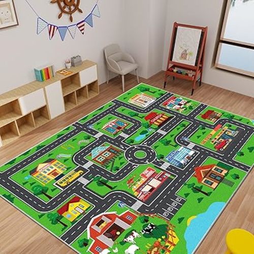 Kids Carpet Car Play Rug, City Life Traffic Road Kids Rug Playmat,Non Slip Children Educational Game Car Mat Area Rug for Playroom Baby Toddler Boys Bedroom Classroom (59X39.4 INCH, Style 1)